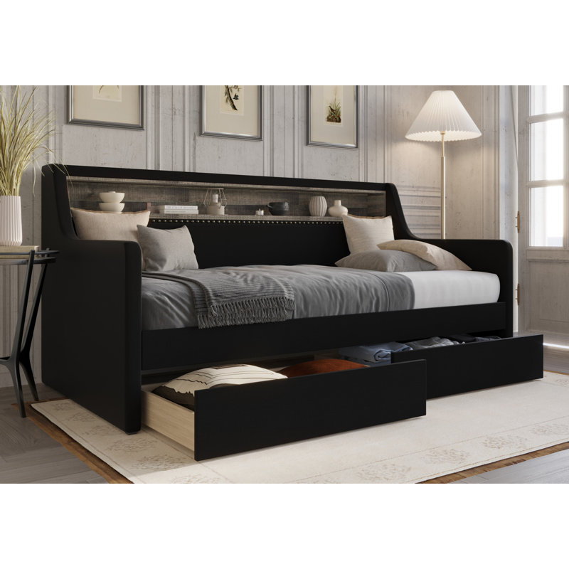 Amylah Upholstered Storage Daybed, Black