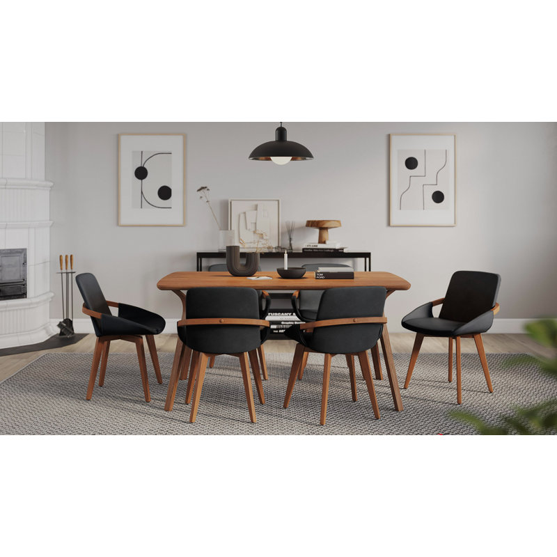 Whitacre 17'' H Faux Leather Upholstered Armchair, Black, Walnut