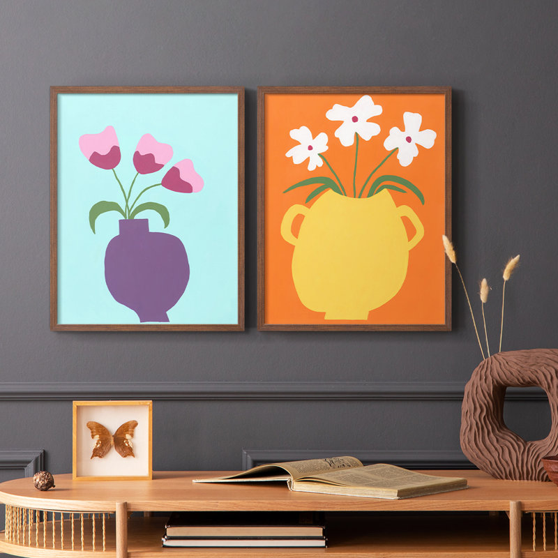 «Modern Blooms I», reproduction encadrée de qualité supérieure - prête à être accrochée - aucun clou requis - aucun clou requis