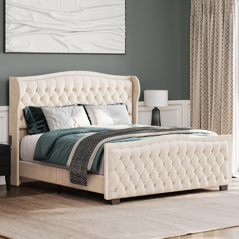 Lit plateforme Gujral, Très grand, Beige
