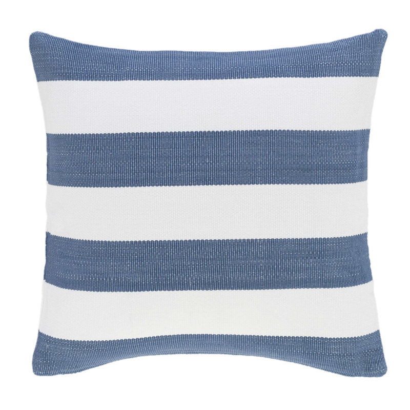 Denim and White Striped Square Outdoor Throw Pillow