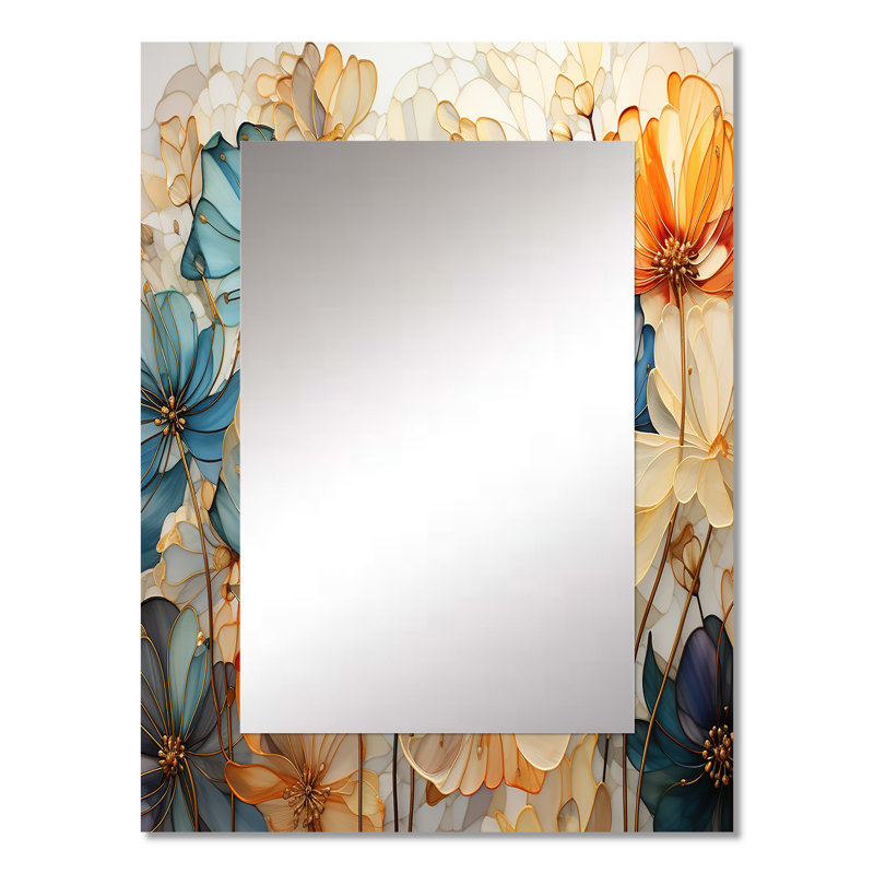 Teal Orange Petal Mosaics II - Botanicals, 32 po x 24 po