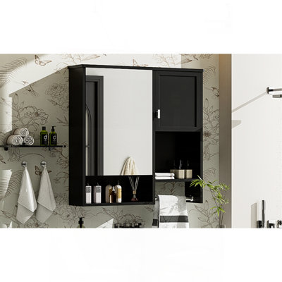 29'' X 28'' Modern Wall Mounted Bathroom Medicine Cabinet, Bathroom Wall Storage Cabinet With Mirror, Over The Toilet Space Saver Cabinet With Towels Bar