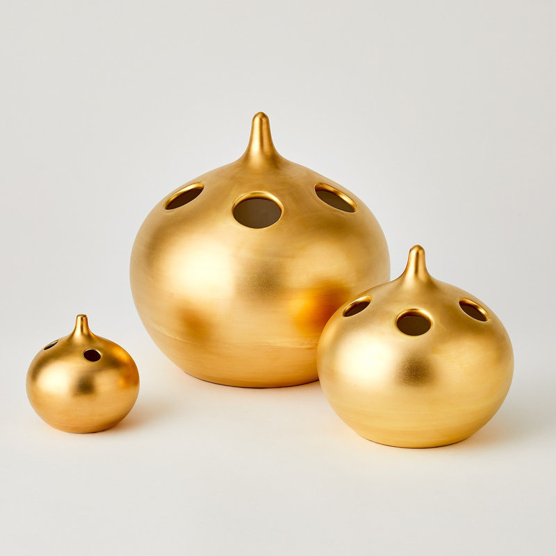 Oh No Handmade Earthenware Table Vase, Matte Gold, 10" H x 10" W x 10" D