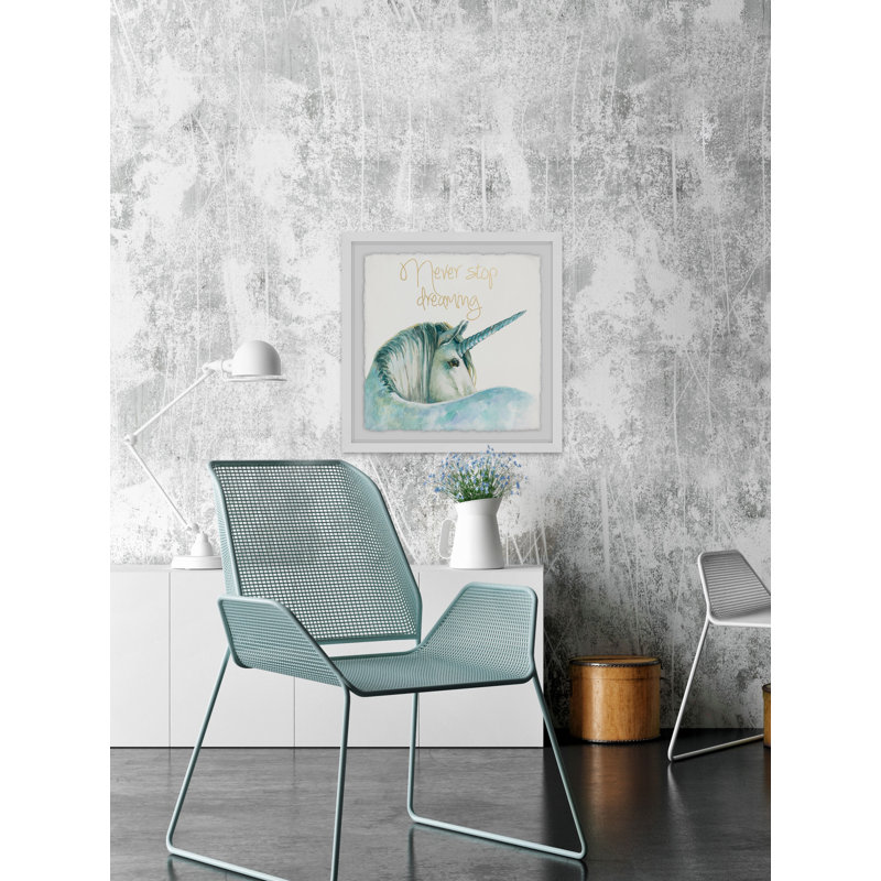 Blue Unicorn Dreams, reproduction encadrée, H 24 po x l 24 po x P 1,5 po, Cadre blanc à bords frangés