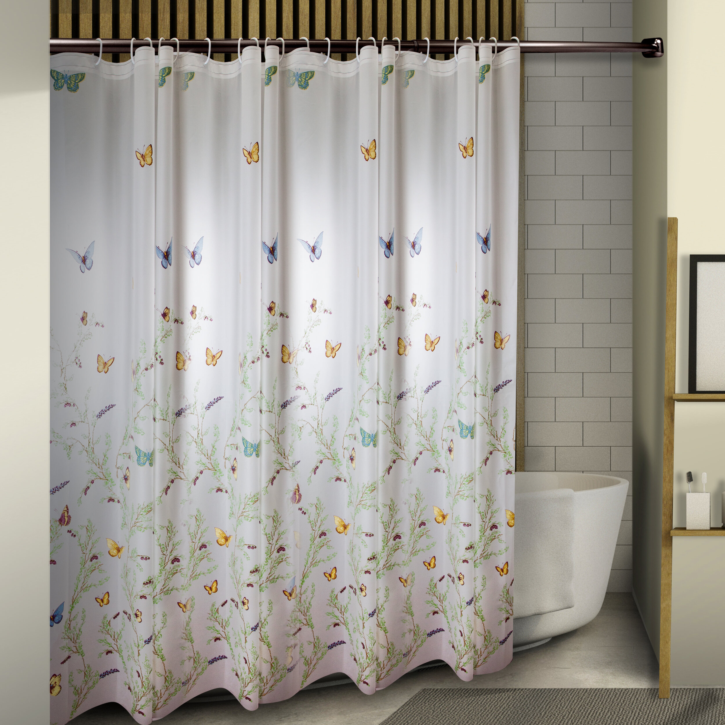 Earby Vinyl Floral Shower Curtain with Hooks Included