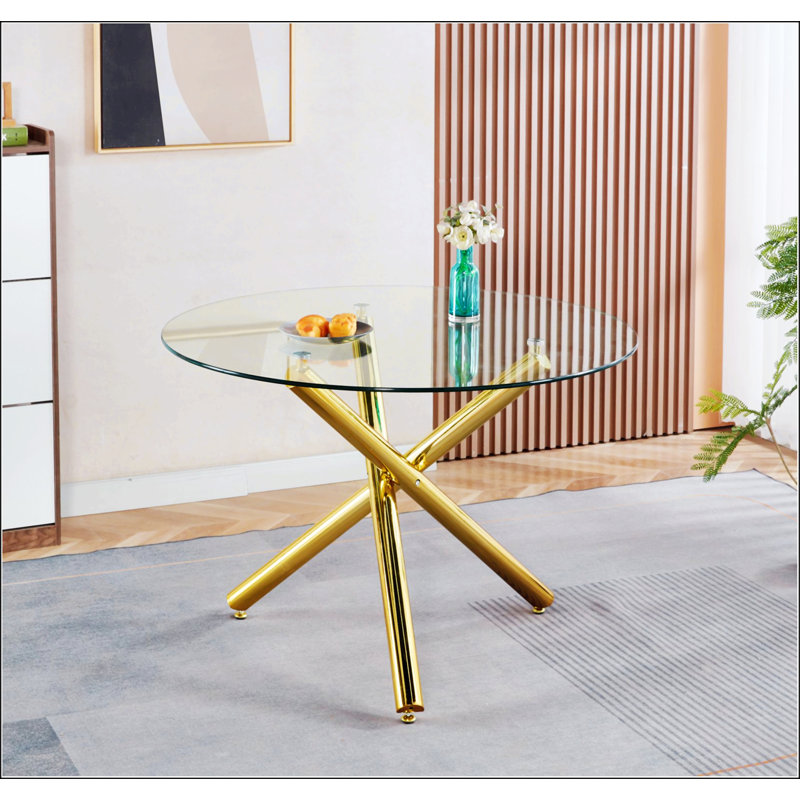 Table de salle à manger avec pieds en métal et plateau en verre Golden