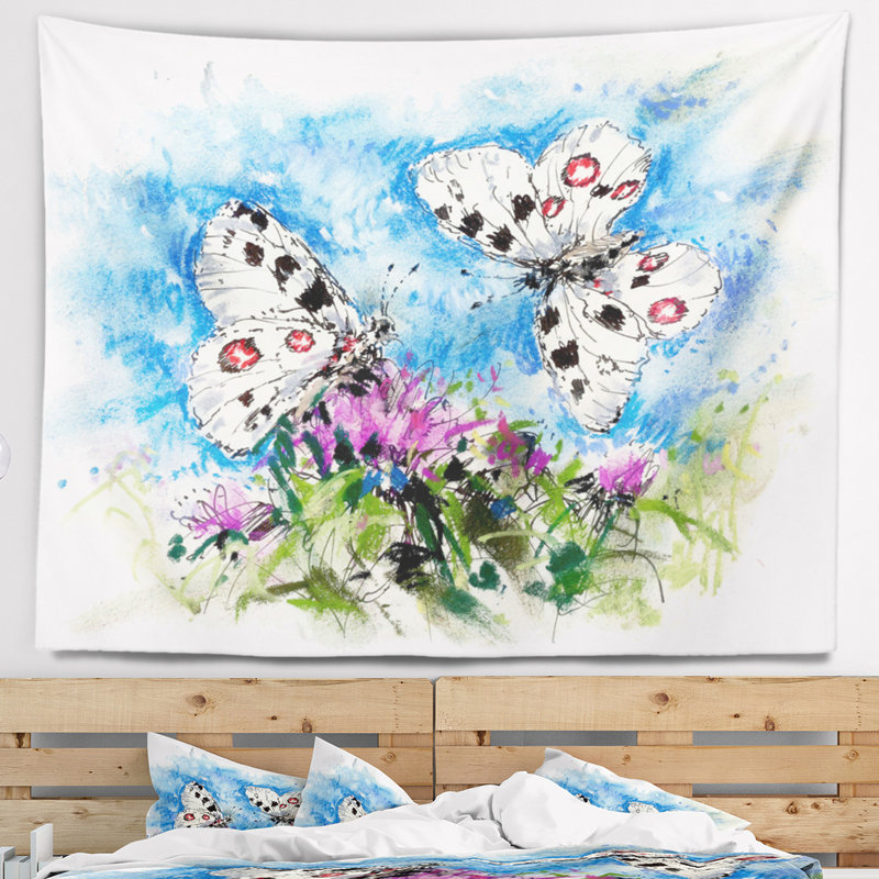 Tapisserie floral apollo papillons on blue, H 32 po x l 39 po