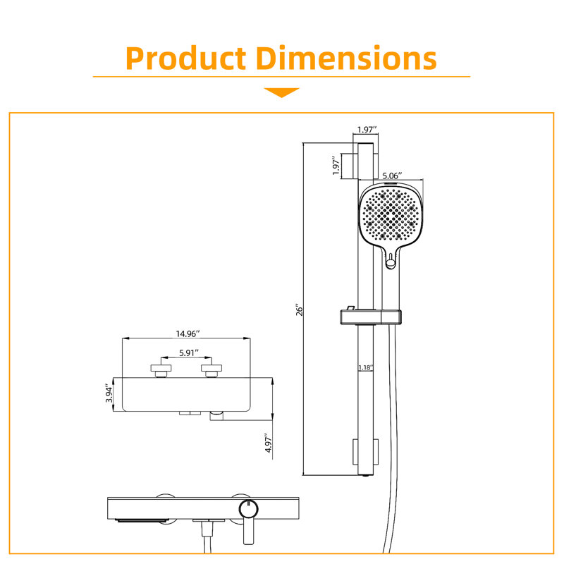 Système de douche complet à deux fonctions avec barre coulissante 2,1 gal / min, Noir mat