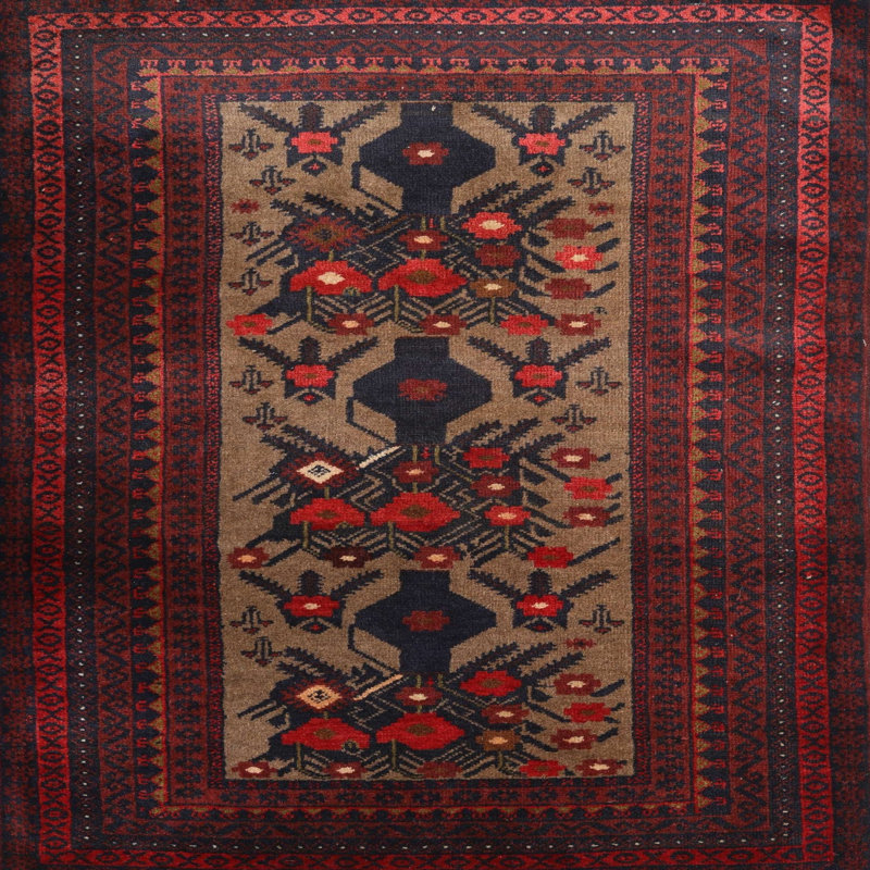 Tapis traditionnel bleu marine / rouge, Carré 6 pi