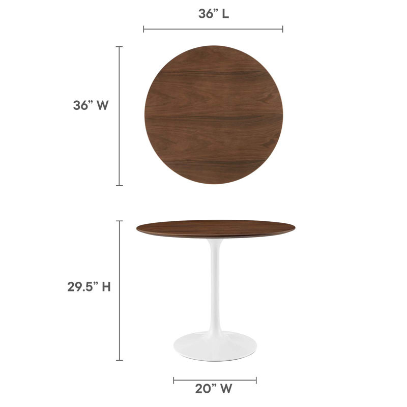 Mid-Century Modern Round Walnut and White Dining Table
