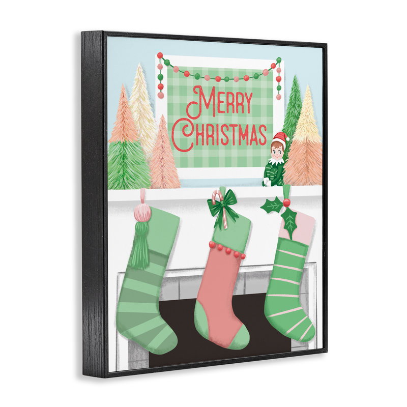 «Merry Christmas Green Stockings», estampe numérique, conception de Jilly Jack Designs, H 14 po x l 11 po, Noir