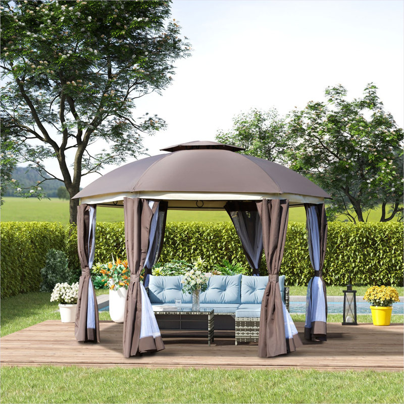 Pavillon de jardin résistant à l'eau en brun, 12 x 12 pi avec 12 pieds de diamètre pour patio couvert
