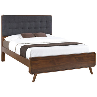 Queen Bed With Dark Walnut Finish, Panel Style And Elevated Frame, Design For An Attractive Appearance, 98.53 Lb Weight Contemporary Platform In Walnut, Featuring Rounded Corners Tapered Legs, Fabric