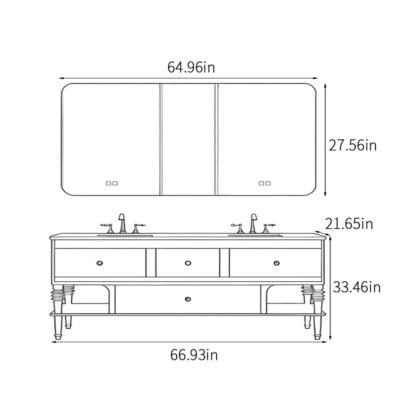 Armoire de salle de bain rétro de style français., H 33,46 po x l 66,93 po x P 21,65 po, Blanc cassé / blanc
