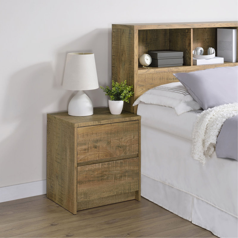 Table de chevet 2 tiroirs avec lumières DEL et USB, Brun