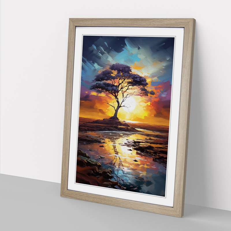 Sunrise Informel - Single Picture Frame Print on Wood, Oak, 34cm H x 25cm W x 2cm D
