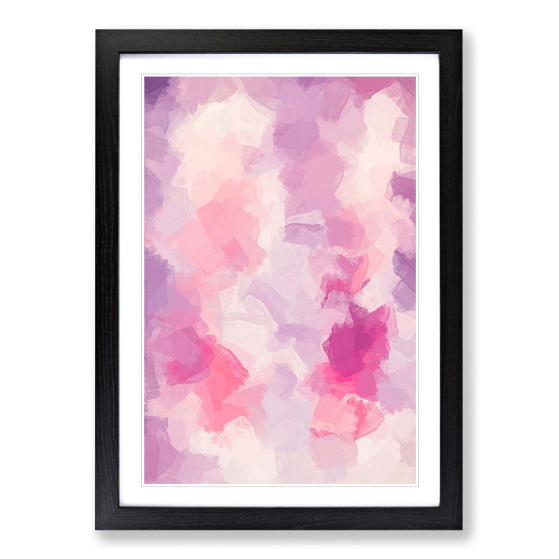 Pink Clouds in Abstract - Picture Frame Painting Print, 91cm H x 60cm W x 2cm D, Black