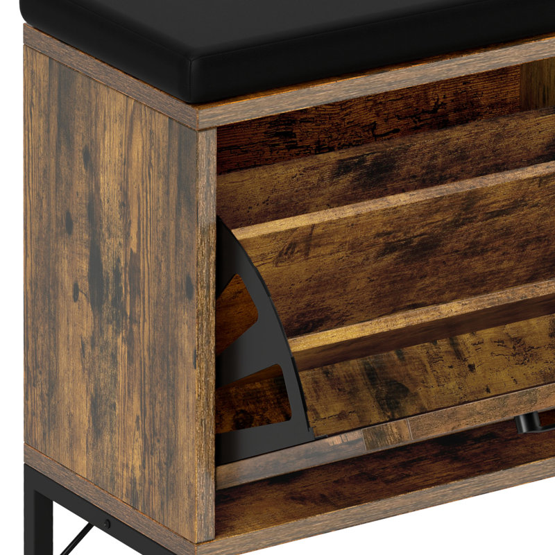Astimey 40" Shoe Storage Bench With Flip Drawers & Padded Seat - Entryway Cabinet Organizer, Vintage Brown 10 thumbnail image