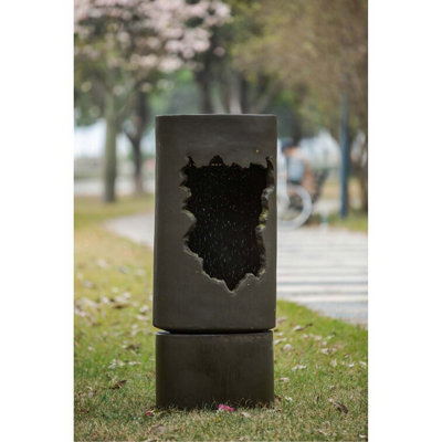 Grande fontaine extérieure 19,7 x 19,7 x 56,5 po avec lumière, élément contemporain en ciment et élégance apaisante, fleurs disponibles pour le jardin et la cour