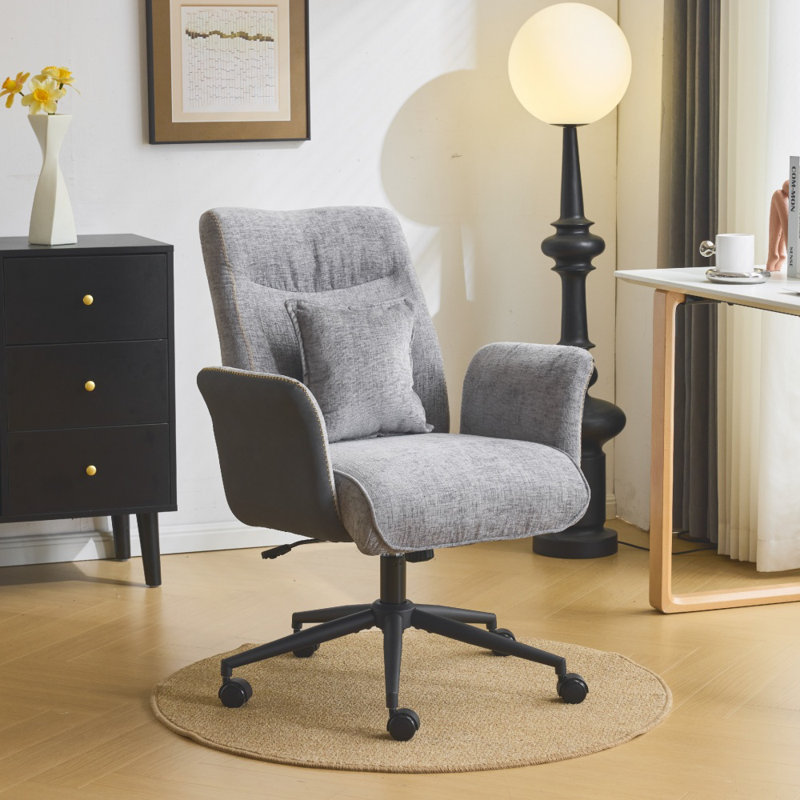 28.3” W Chenille Dovetail Swivel Office Chair With Wheels, Gray