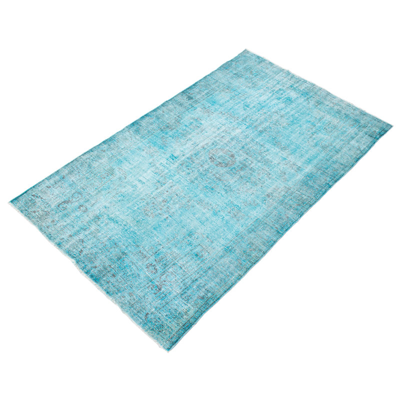 Tapis turquoise en laine noué à la main de conception unique 2000 pi 6 pi 1 po x 9 pi 1 po Odai