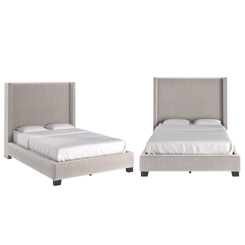 Lit à oreilles tapissier Vita, Gris colombe clair, Double