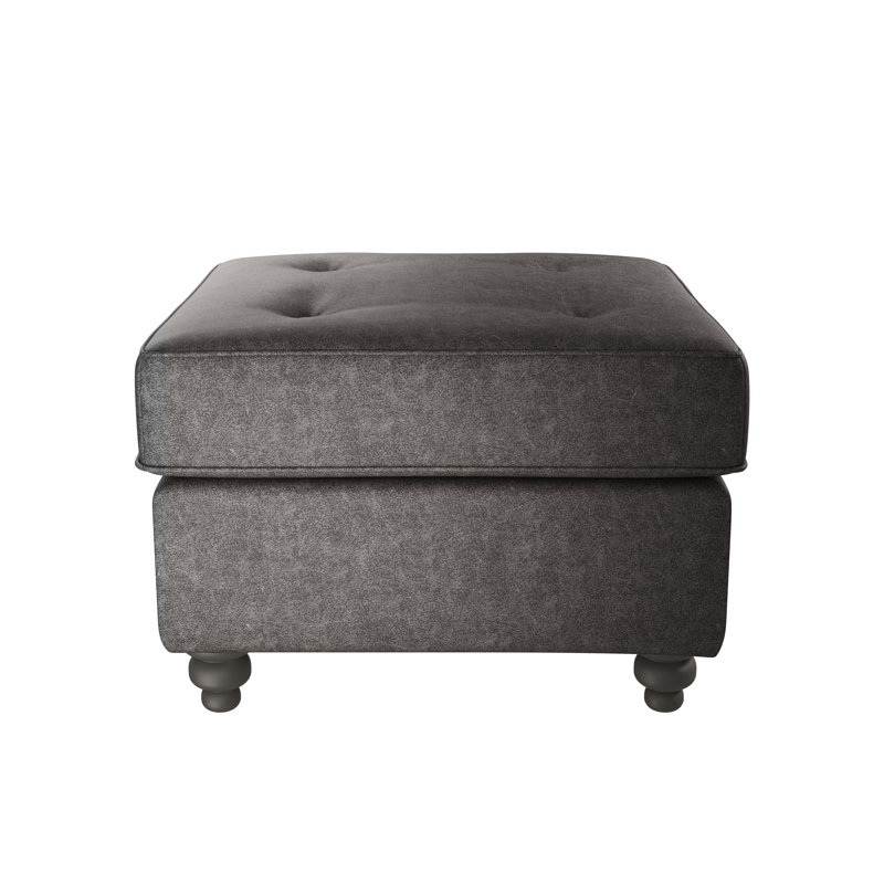 Bodnar Faux Leather Tufted Square Footstool, Black