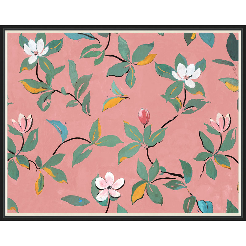 Pink Magnolias Print by Paule Marrot, Black Framed, 43" H x 54" W x 1.25" D