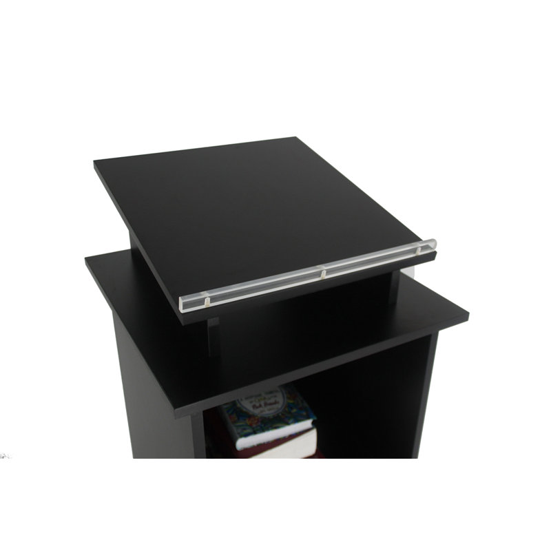 Black Wood Mobile Podium with Wheels and Storage