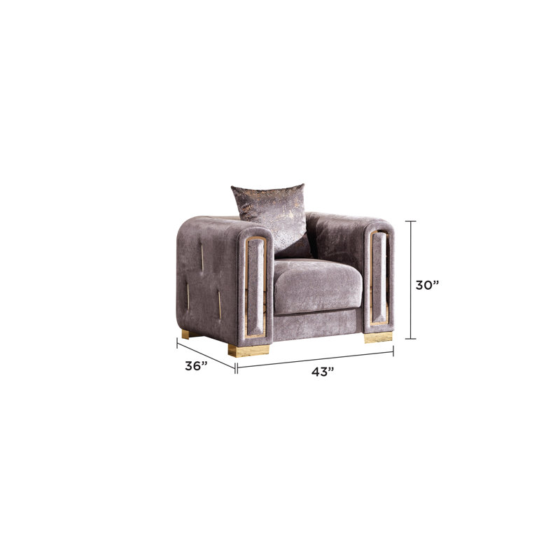 Fauteuil en velours de 43 po Foehr, Velvet argent