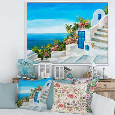 Maison près de la mer, fleurs colorées IV - peinture sur toile