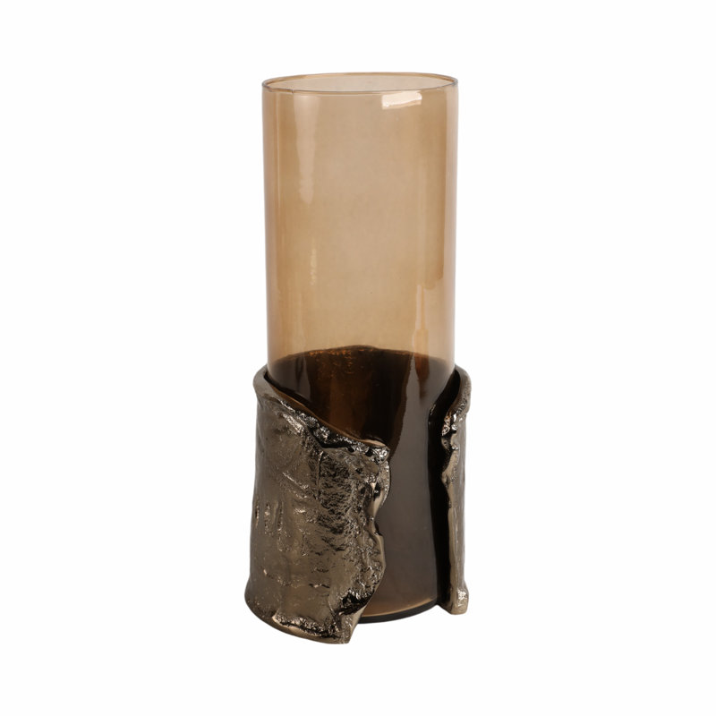 Sagebrook Home 12" Maputo Medium Candle Holder Glass, Brown, 15" H x 6" W x 6" D
