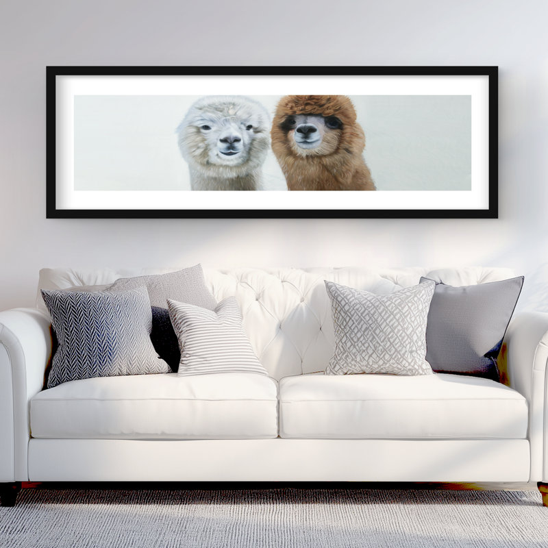 Two Lamas - White Framed Matted Print for Home Decor