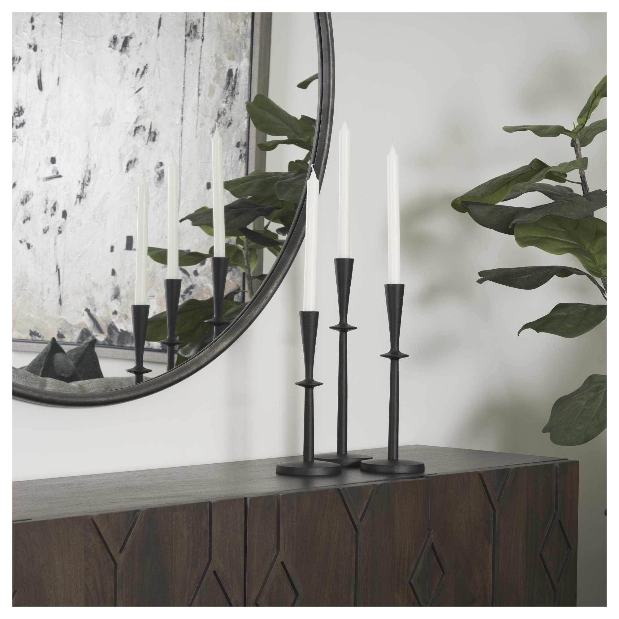 Aluminum Tabletop Candlestick, 13" H x 4.5" W x 4.5" D