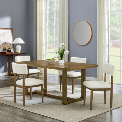 Ensemble de salle à manger 5 pièces, table à manger à tréteaux et 4 chaises élégantes, chêne clair