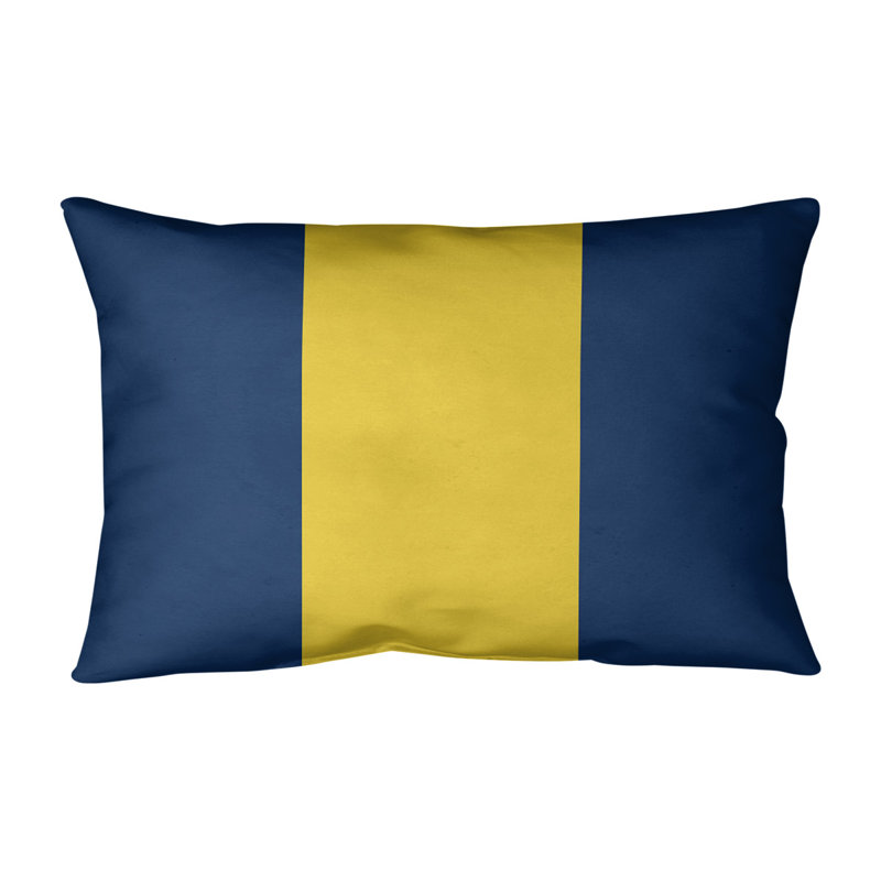Reversible Throw Pillow, 14" x 20", Navy Blue/Yellow/Navy Blue, Polyester/Polyfill