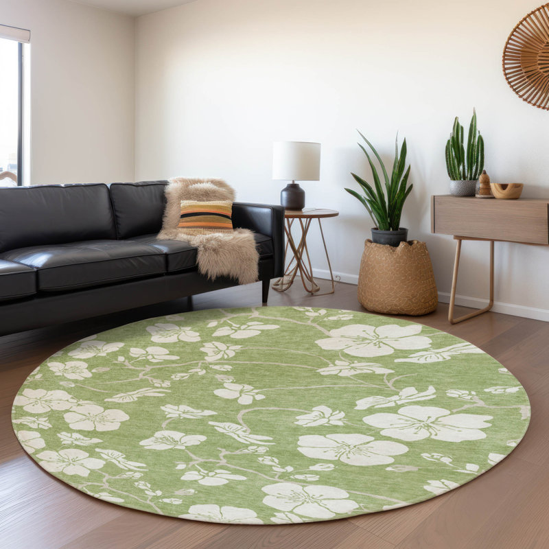 Premium Machine Washable Birchview AMF1032 Floral Rug, Round 8'