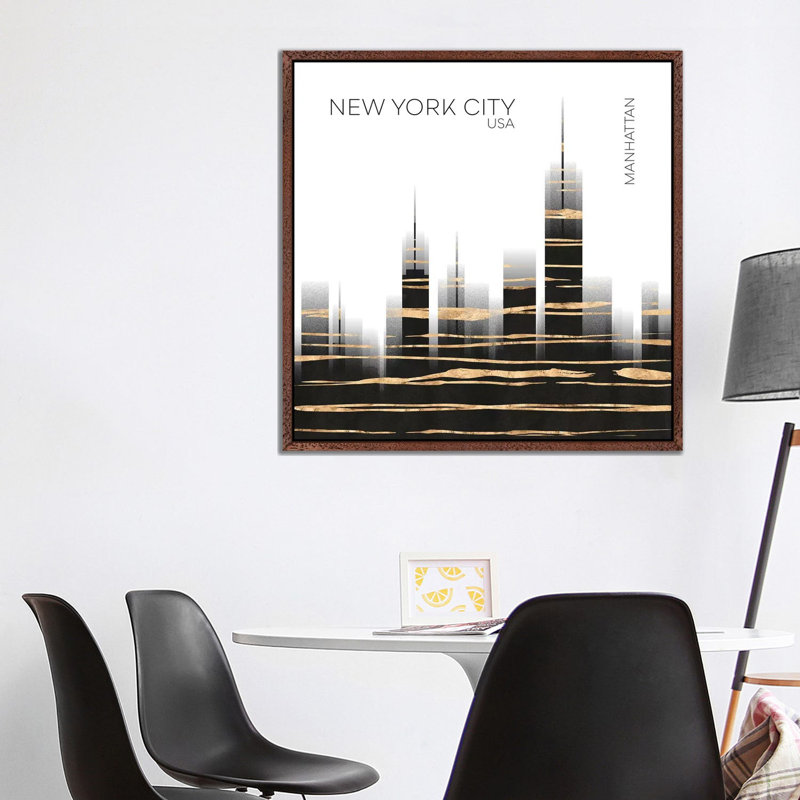 Urban Art NYC Skyline by Melanie Viola - Print on Canvas, Classic Brown Wood Framed, 93.98cm H x 93.98cm W x 3.81cm D