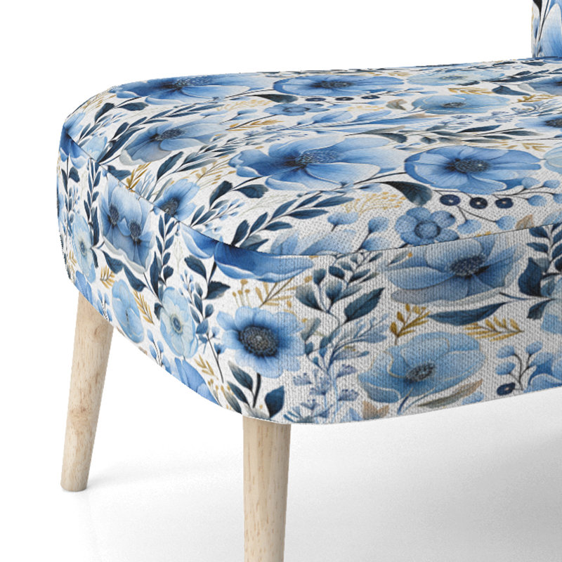 Chaise d'appoint rembourrée Watercolor Whimsy Blue Floral Melody