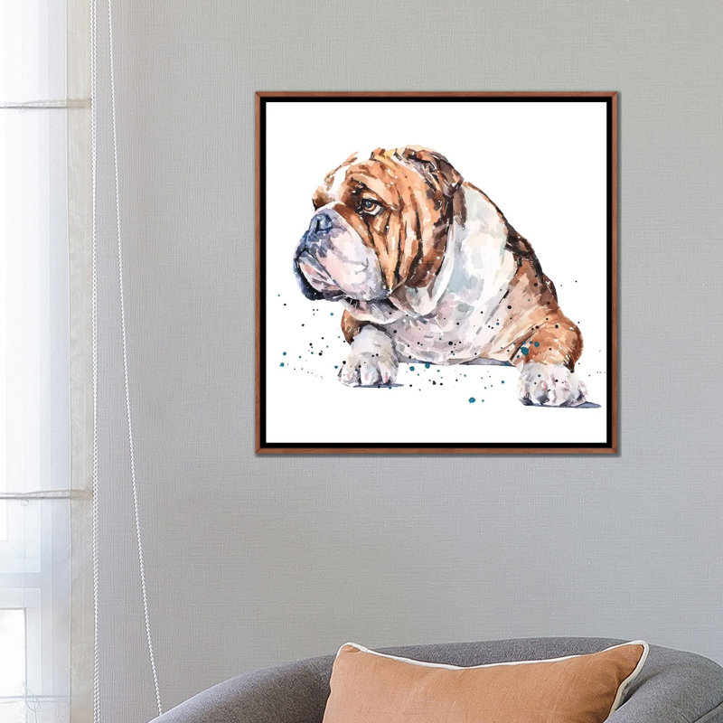 "English Bull Dog I" par Edwatercolours-impression, Pas de tapis, Toile avec cadre en bois brun classique