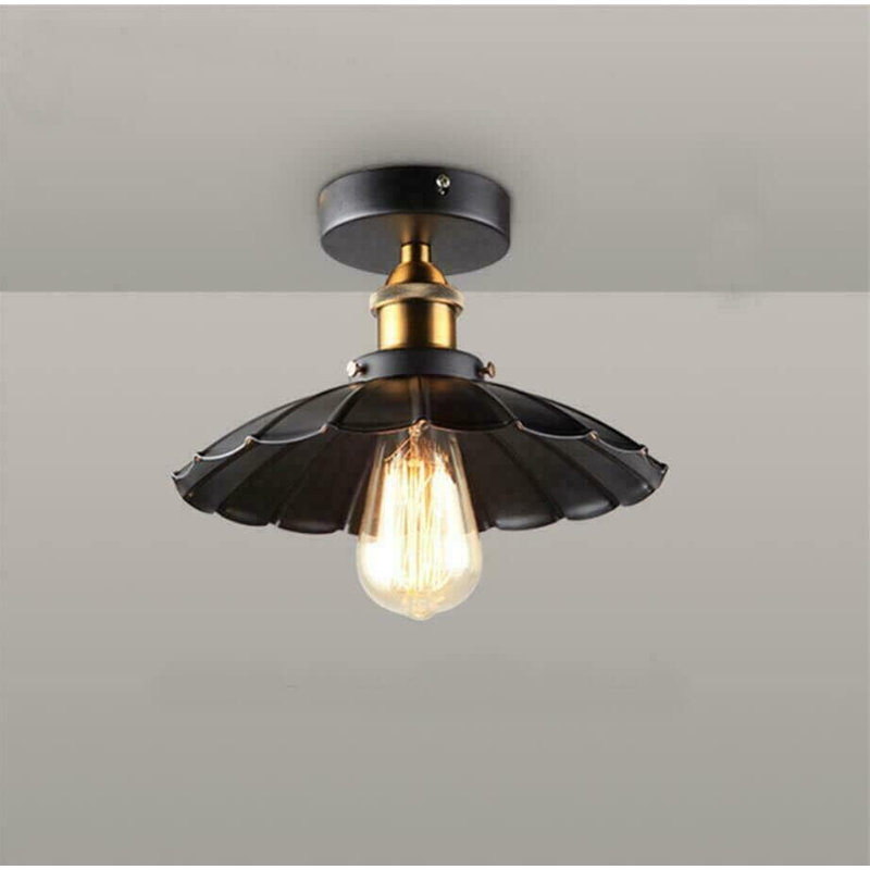 Plafonnier semi-encastré, parasol industriel en métal noir, lampe de base E26 pour cuisine, couloir, entrée, chambre à coucher, porche, éclairage rustique rétro