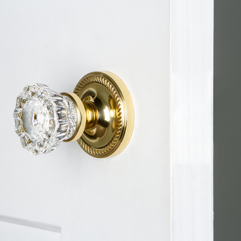 Rope Rosette with Crystal Door Knob, Polished Brass