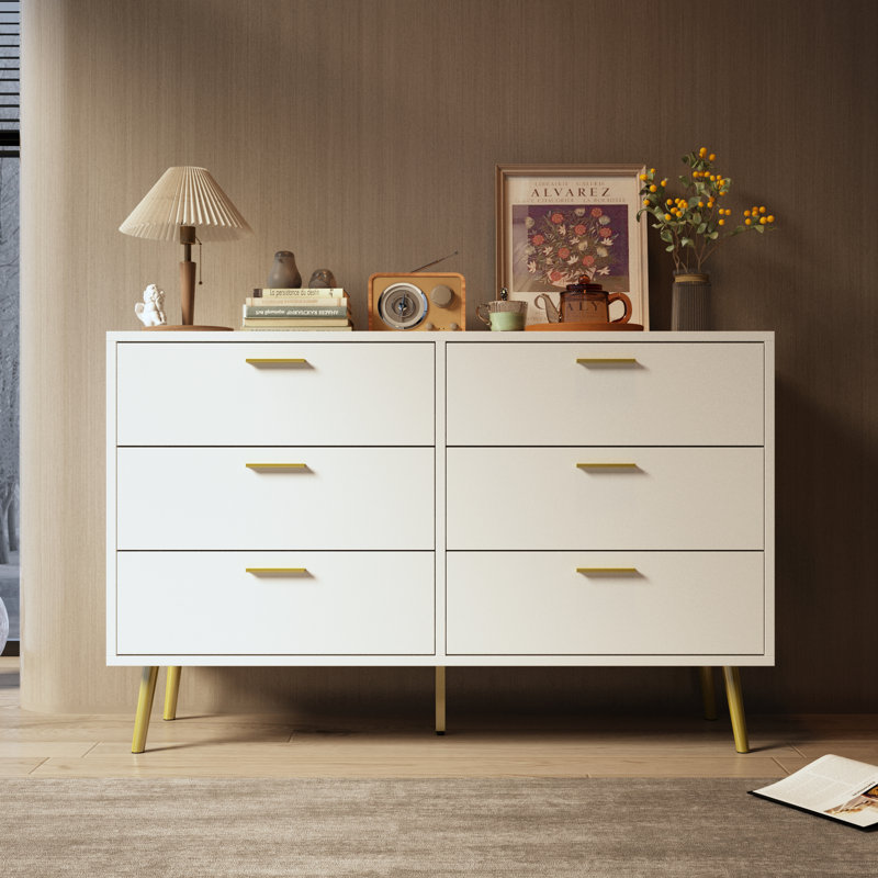  Rexdale Modern 6-Drawers 47.2" W Stylish Dresser With Ample Storage, White
