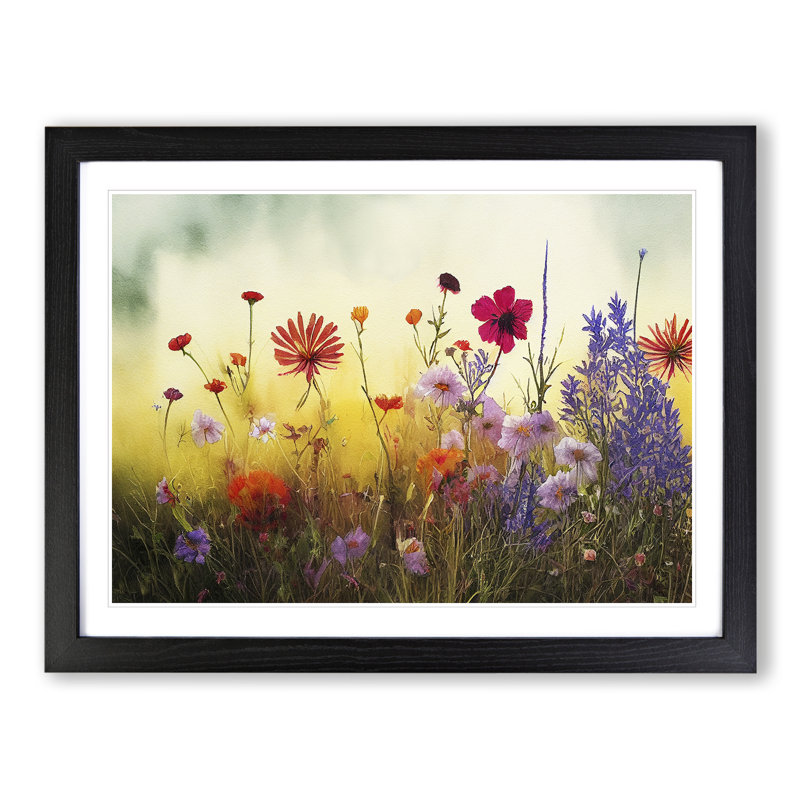 Impressive Wildflowers Floral - Single Picture Frame Print, 25cm H x 34cm W x 2cm D, Black