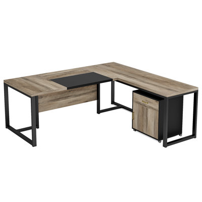 71'' Corner Desk with File Cabinet, Large L Shaped Desk with Mobile Filing Cabinet for Home Office