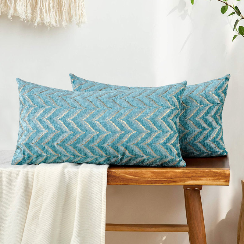 Chevron Rectangular Lumbar Cushion Cover, Turquoise