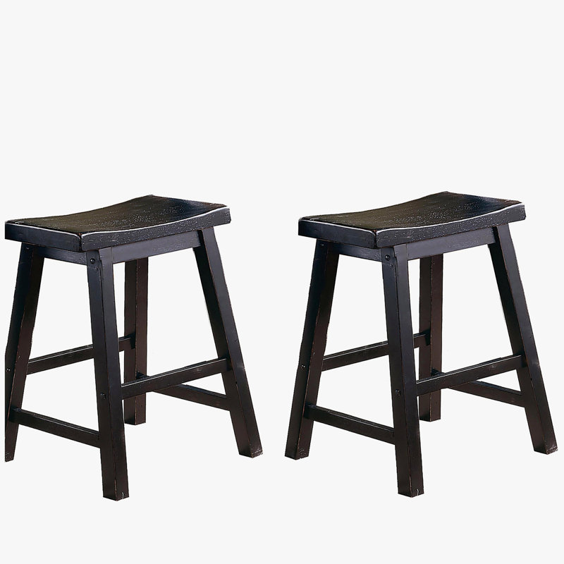 Ensemble de tabourets de style selle de 18 pouces à finition noire et ensemble de meubles de salle à manger décontractés en bois massif de 2 pièces