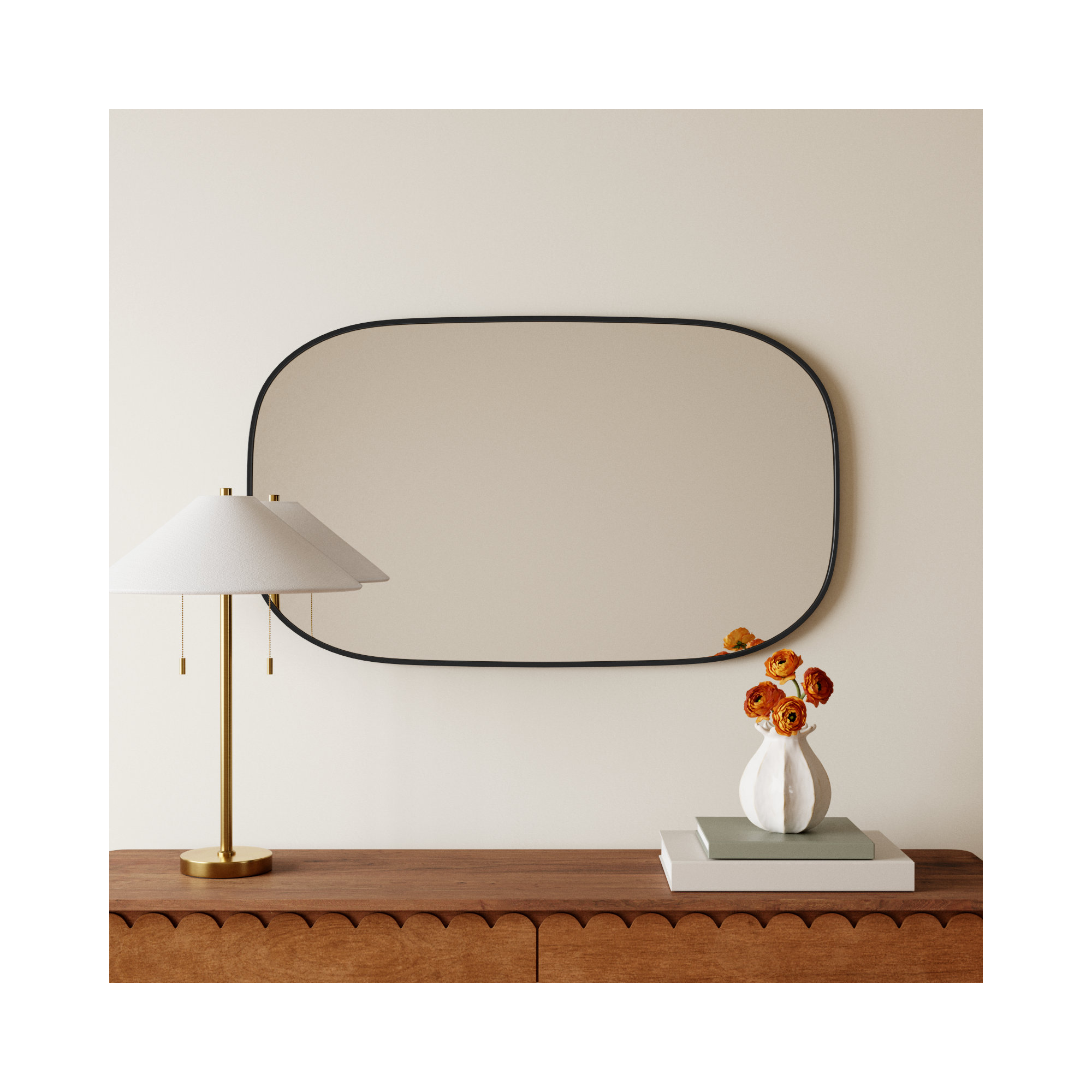 Sabine Metal Curved Oval Wall Mirror, 40" x 24", Black
