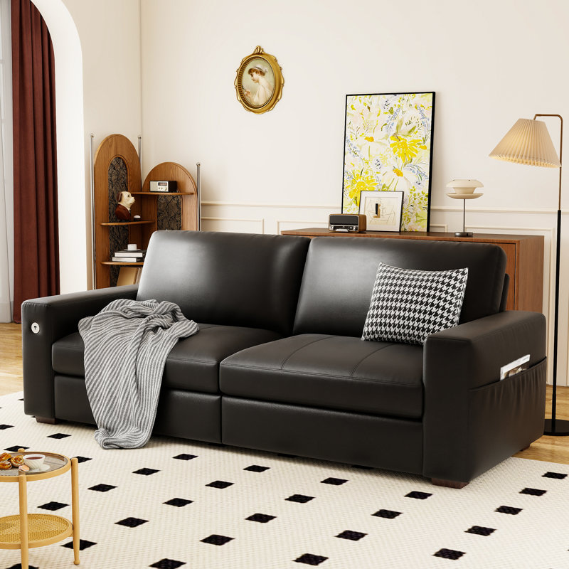 Ebern Designs Yakina 89'' Upholstered Modern Vegan Leather Sofa with ...